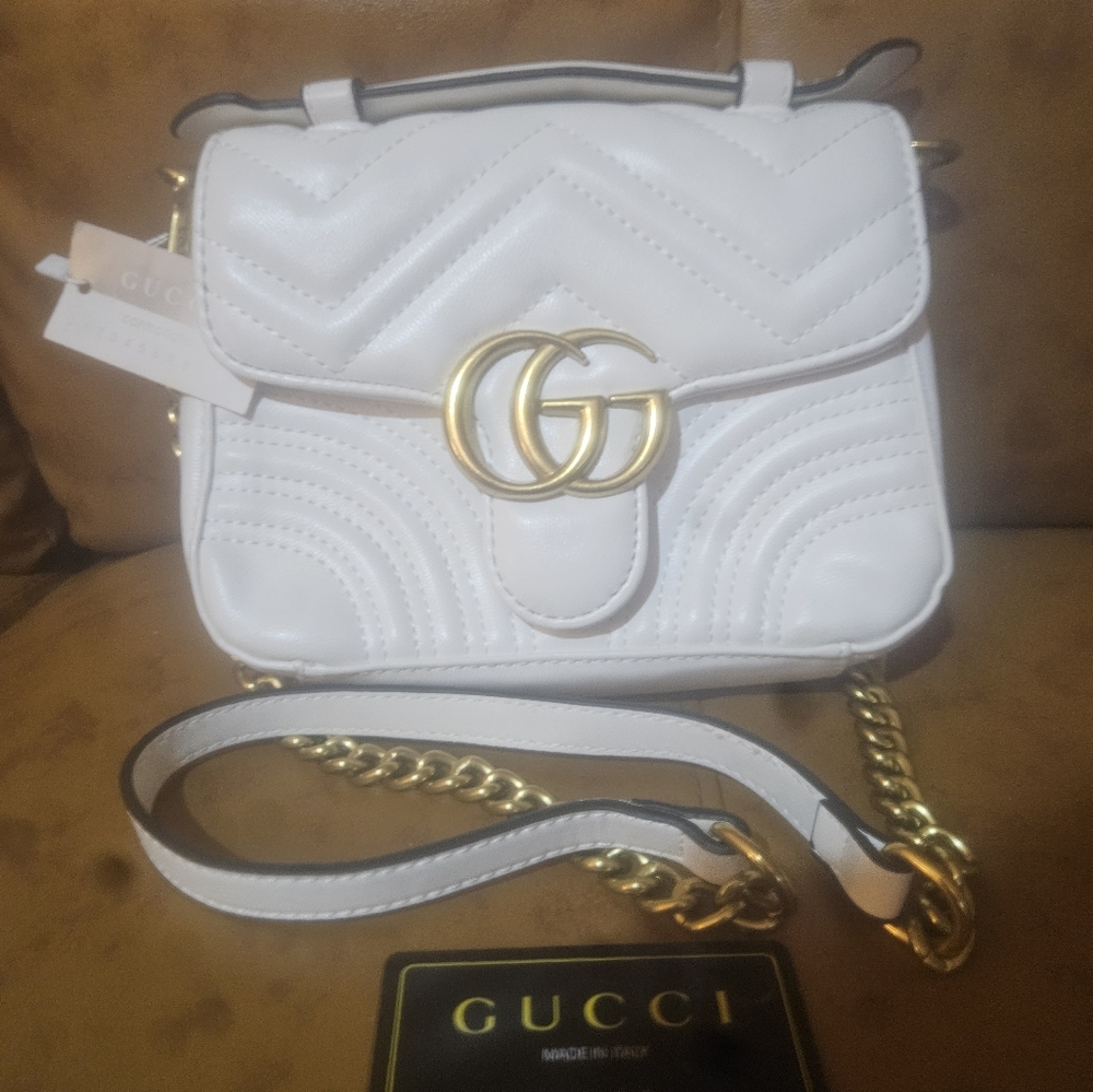 Gucci White GG Marmont Quilted Shoulder Bag